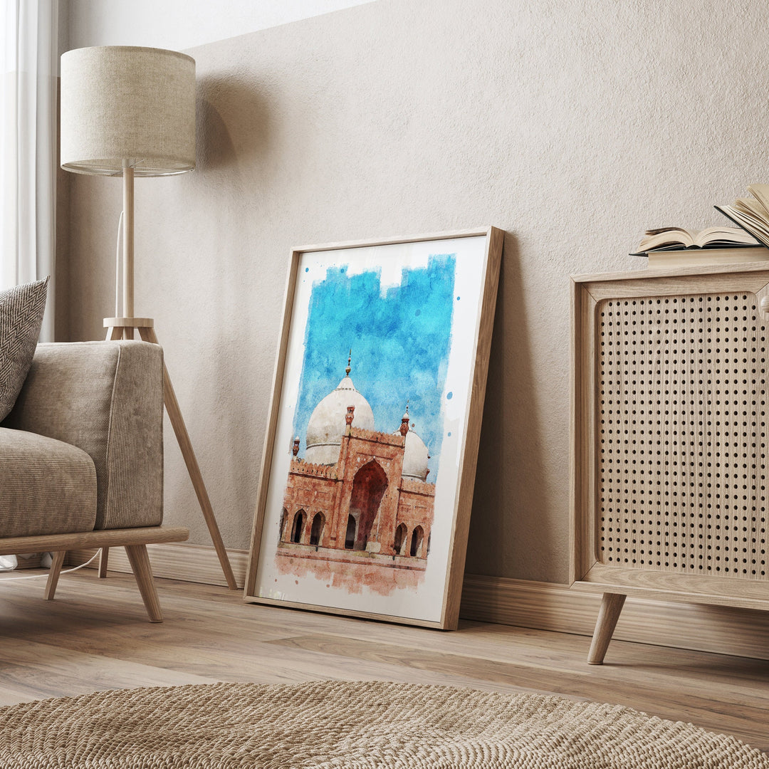Badshahi Mosque Print | Lahore Pakistan Mosque Watercolour Painting | Lahore Travel Poster