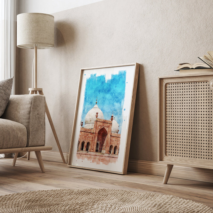 Badshahi Mosque Print | Lahore Pakistan Mosque Watercolour Painting | Lahore Travel Poster