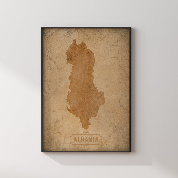 Vintage Albania Map Wall Art Print