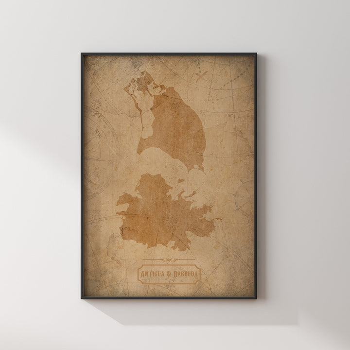 Vintage Antigua and Barbuda Map Wall Art Print