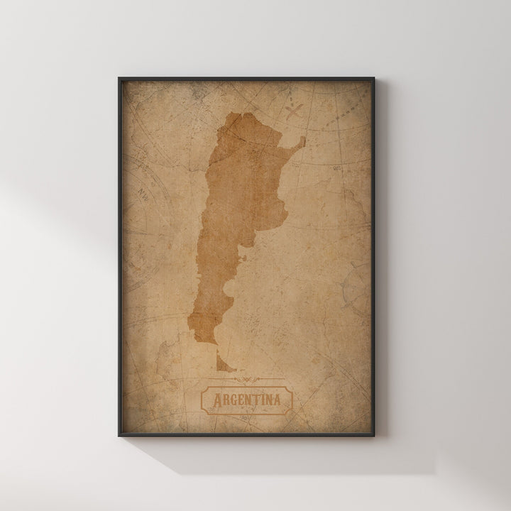 Vintage Argentina Map Wall Art Print