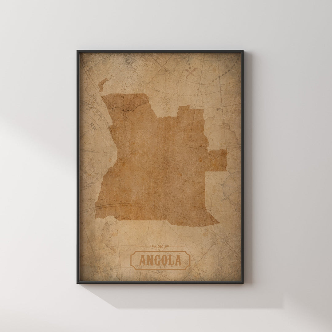 Vintage Angola Map Wall Art Print