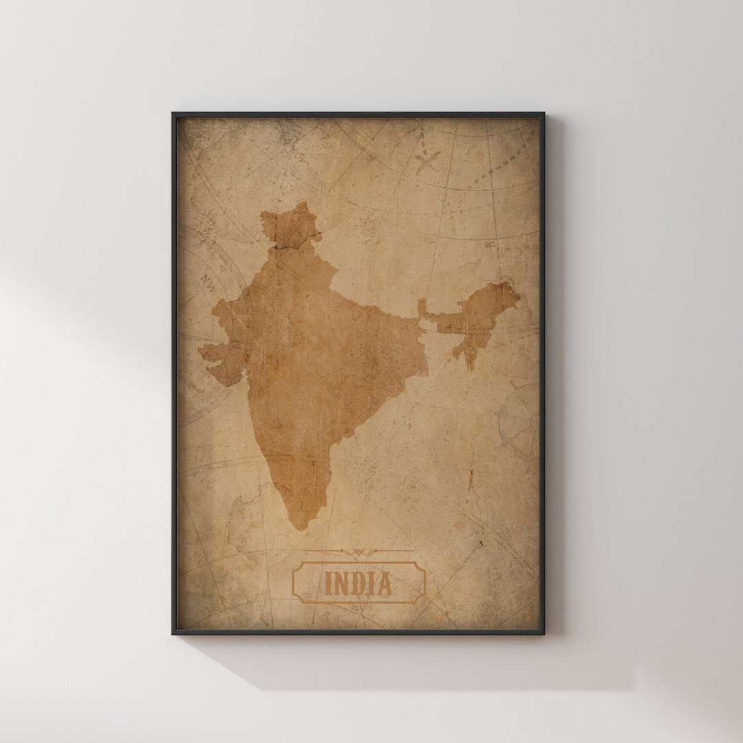 Vintage India Map Wall Art Print