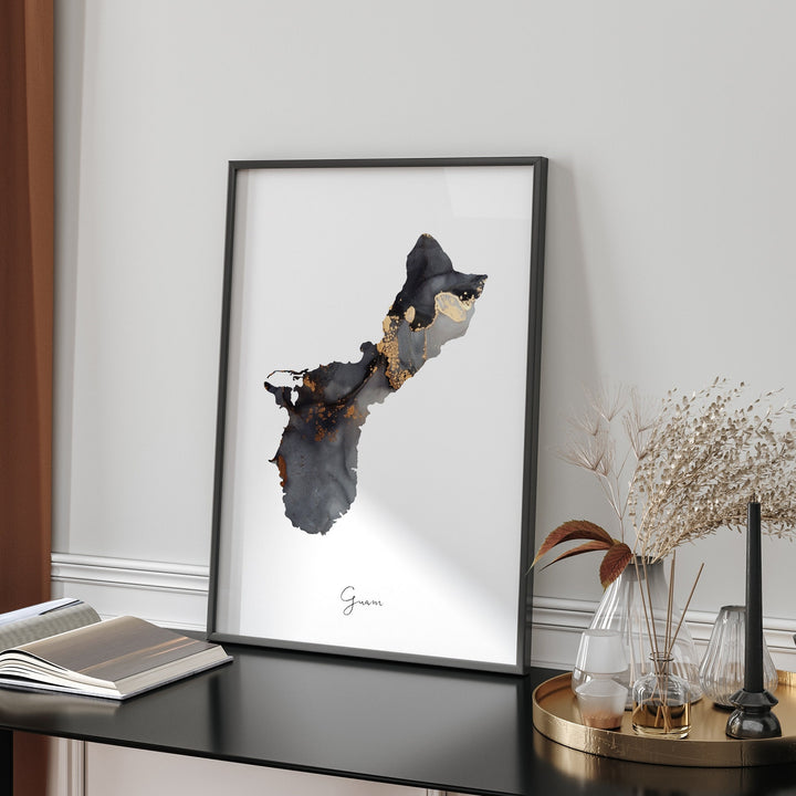 Guam Map Black & Gold Wall Art Print [EV]