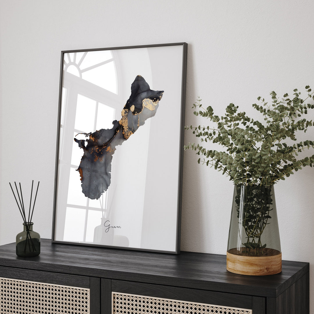 Guam Map Black & Gold Wall Art Print [EV]
