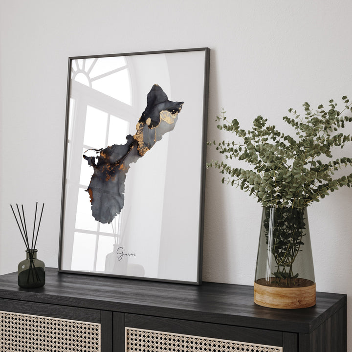 Guam Map Black & Gold Wall Art Print [EV]