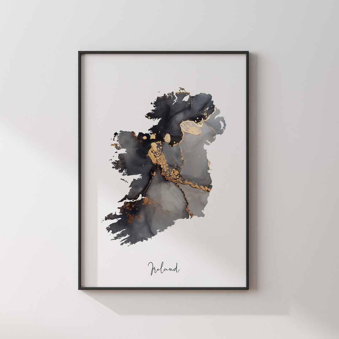 Ireland Map Black & Gold Wall Art Print [EV]