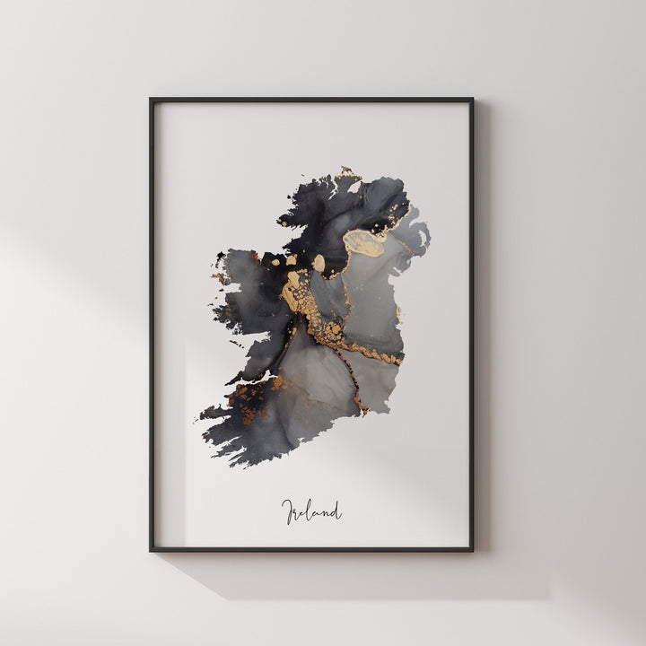 Ireland Map Black & Gold Wall Art Print [EV]