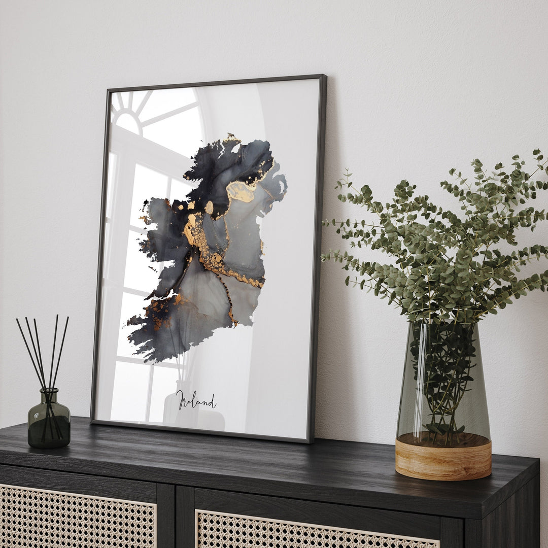 Ireland Map Black & Gold Wall Art Print [EV]