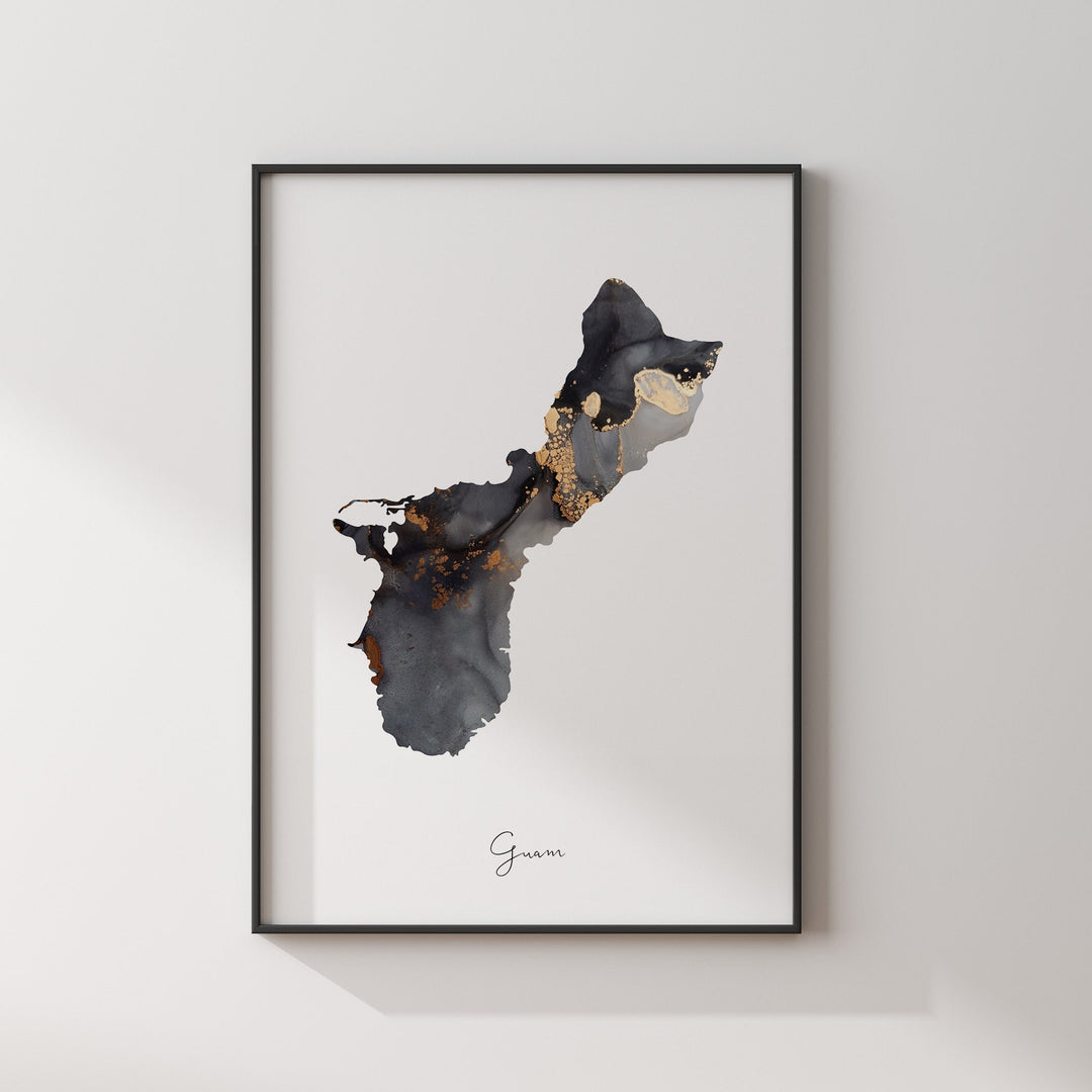 Guam Map Black & Gold Wall Art Print [EV]