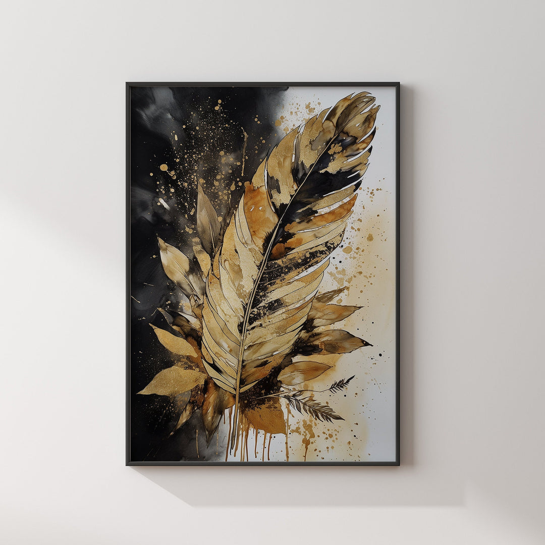 Black & Gold Wall Art Print | Feathers | Floral | Black and Gold Prints