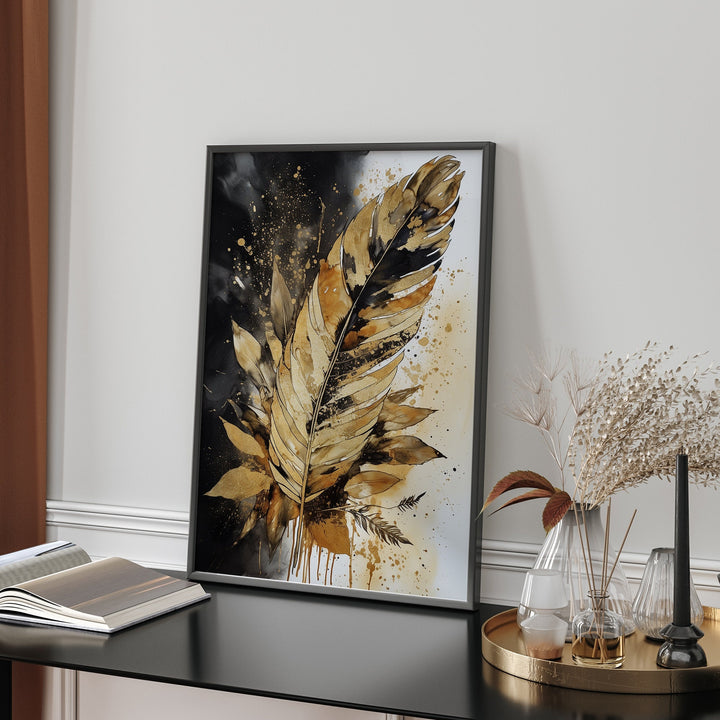 Black & Gold Wall Art Print | Feathers | Floral | Black and Gold Prints