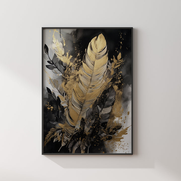 Black & Gold Wall Art Print | Feathers | Floral | Black and Gold Prints
