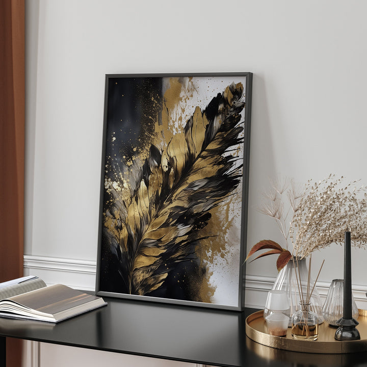 Black & Gold Wall Art Print | Feathers | Floral | Black and Gold Prints