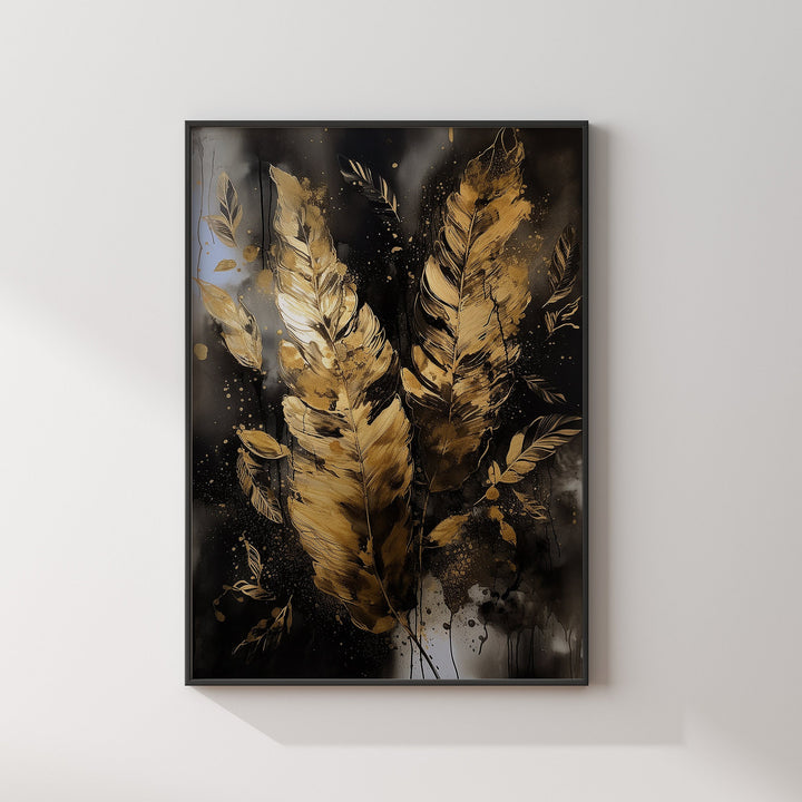 Black & Gold Wall Art Print | Feathers | Floral | Black and Gold Prints