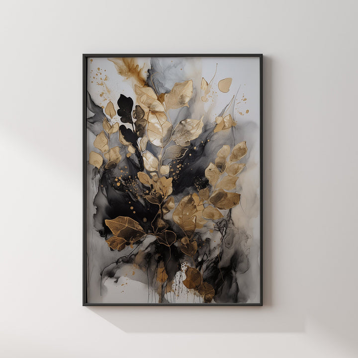 Black & Gold Wall Art Print | Feathers | Floral | Black and Gold Prints