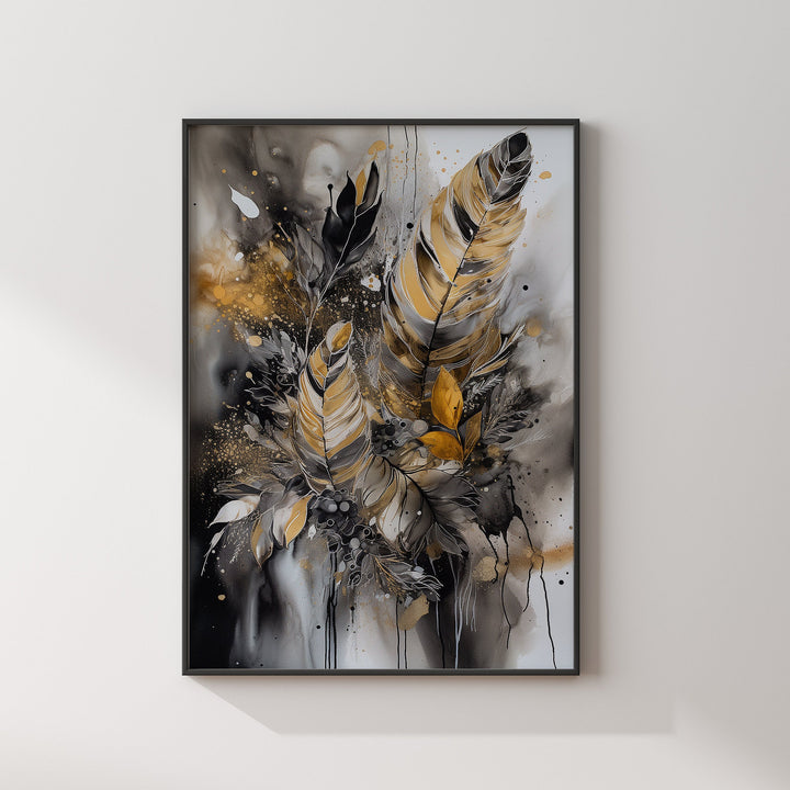Black & Gold Wall Art Print | Feathers | Floral | Black and Gold Prints