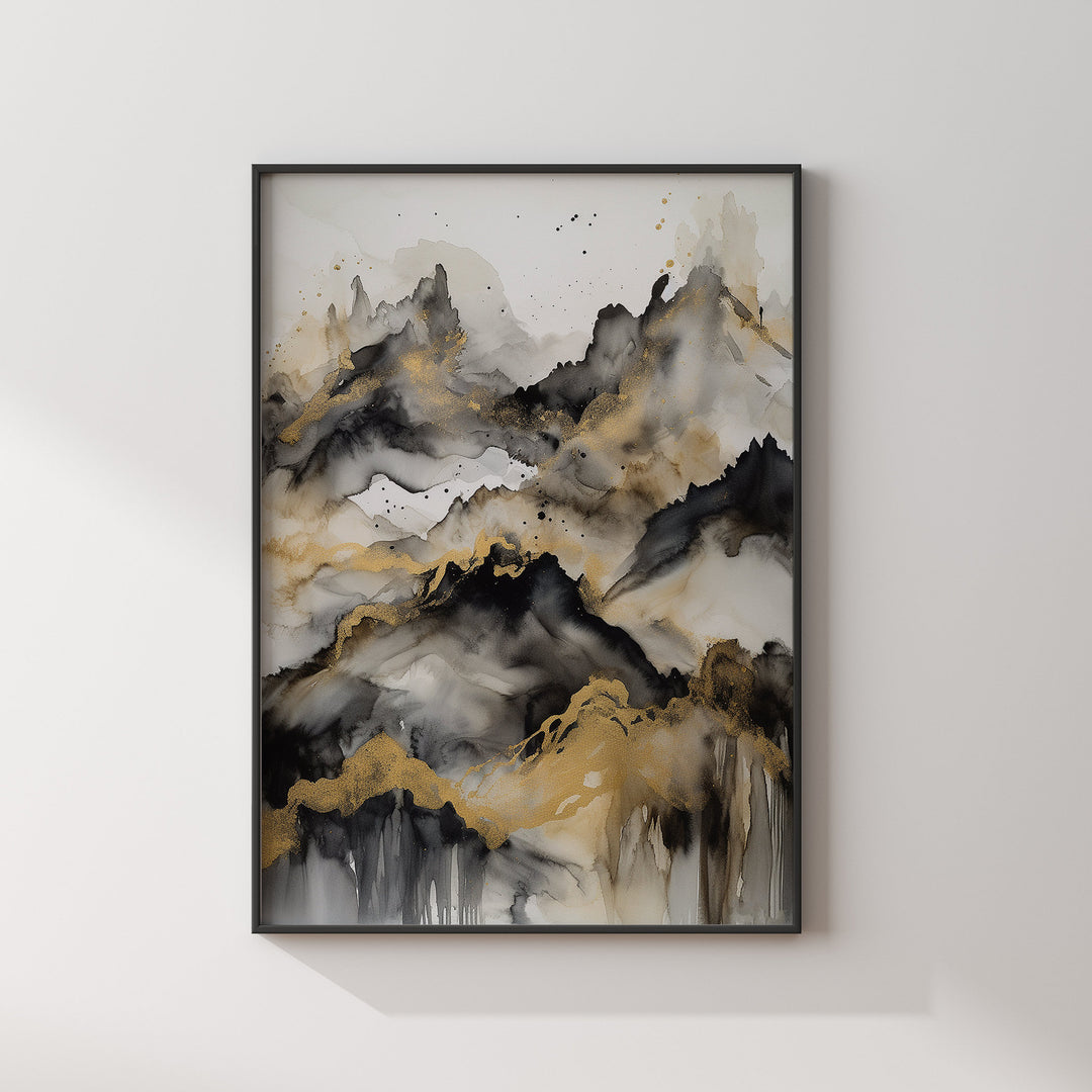 Black & Gold Wall Art Print | Mountains| Landscape | Black and Gold Print