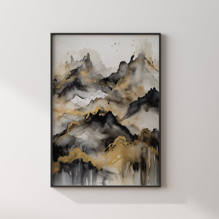 Black & Gold Wall Art Print | Mountains| Landscape | Black and Gold Print