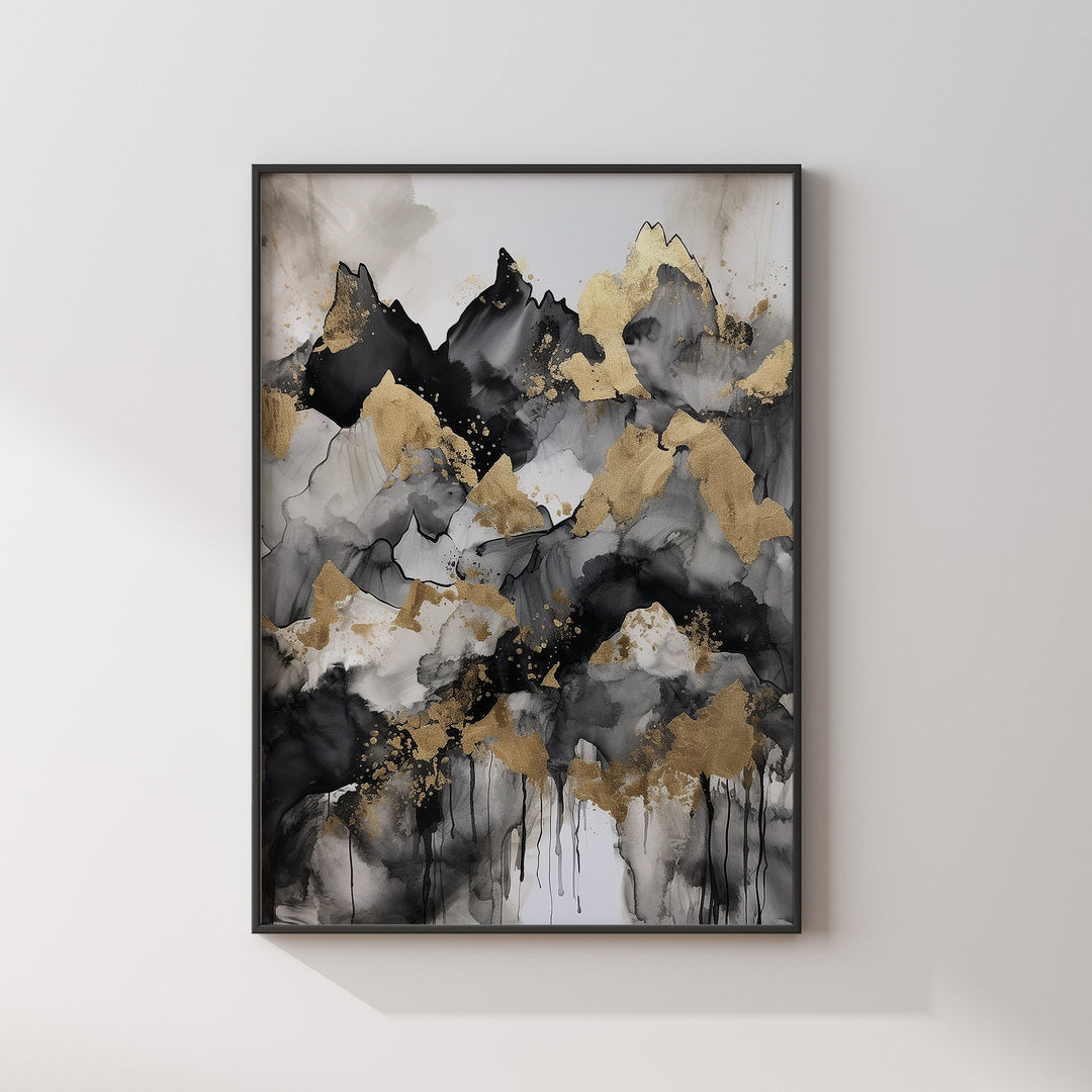 Black & Gold Wall Art Print | Mountains| Landscape | Black and Gold Print