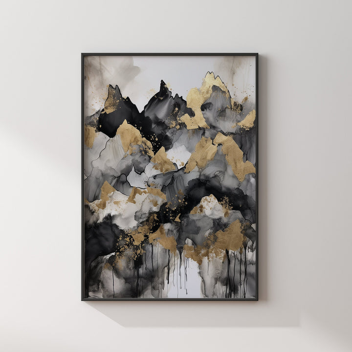 Black & Gold Wall Art Print | Mountains| Landscape | Black and Gold Print