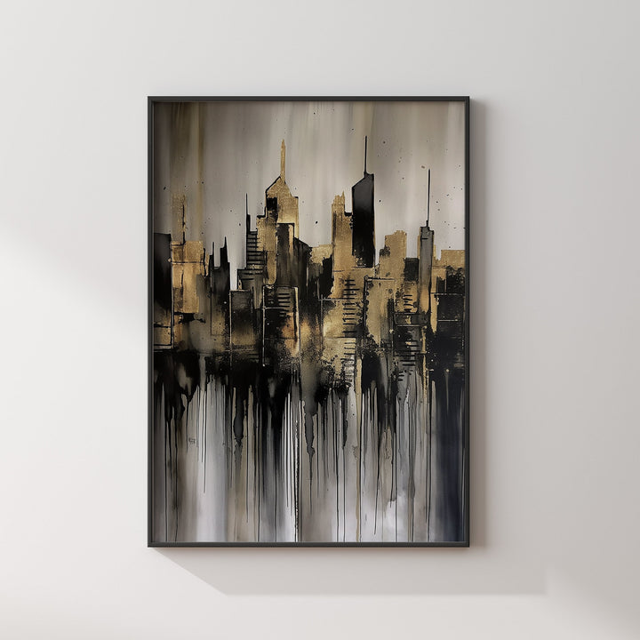 Set of 2 New York Map and Skyline Black & Gold Wall Art Prints | Black and Gold Prints