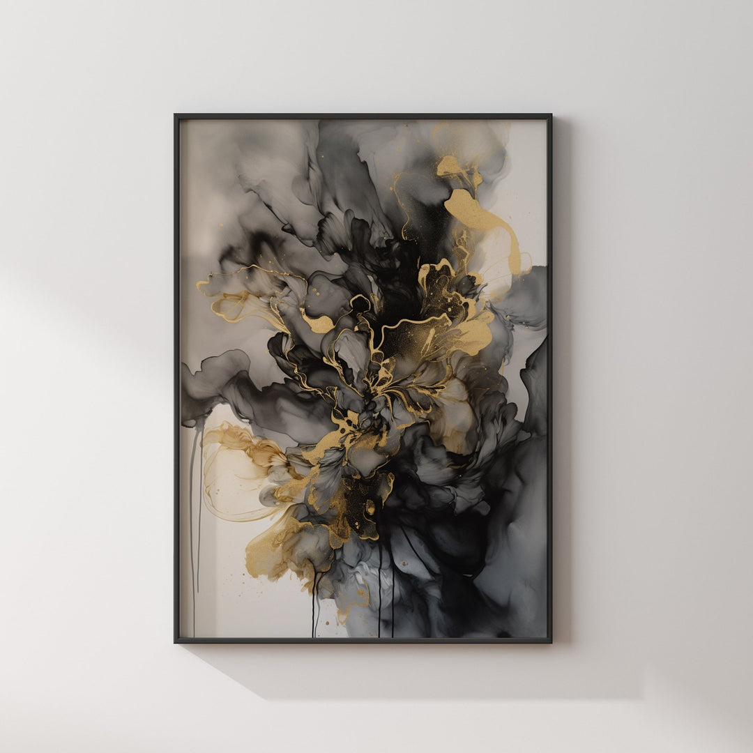 Black & Gold Watercolor Ink Wall Art Print | Black and Gold Print |