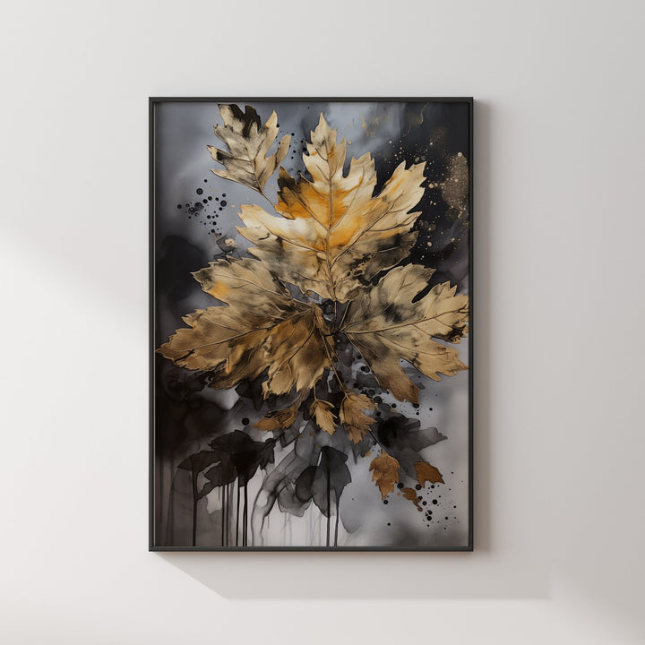 Black & Gold Leaf Wall Art Print | Black and Gold Print |