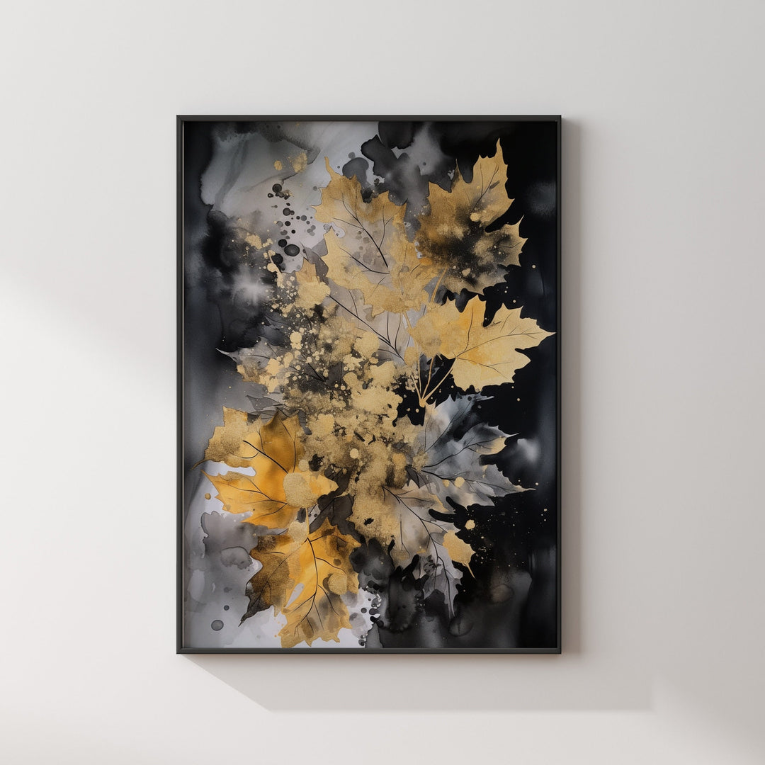 Black & Gold Leaves Wall Art Print | Black and Gold Print |