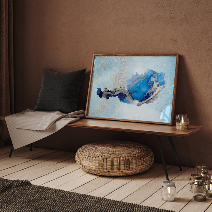 Austria Map Shades of Blue & Silver Wall Art Print