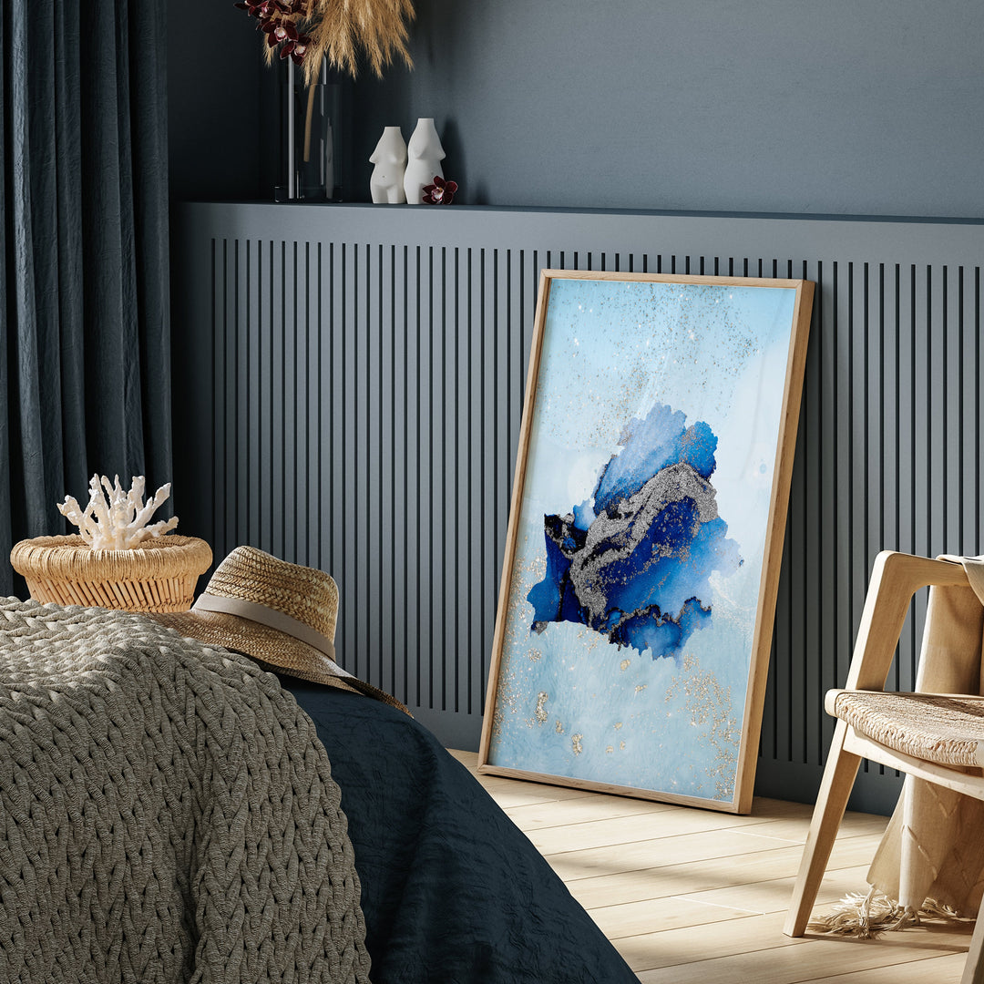 Belarus Map Shades of Blue & Silver Wall Art Print