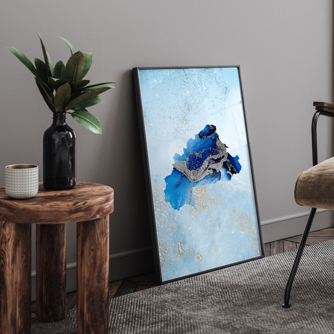 Burkina Faso Map Shades of Blue & Silver Wall Art Print