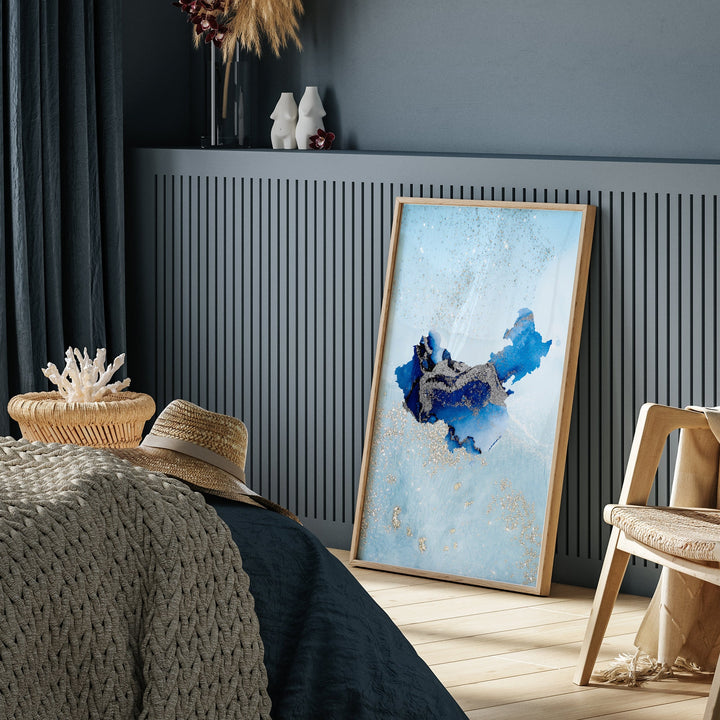China Map Shades of Blue & Silver Wall Art Print