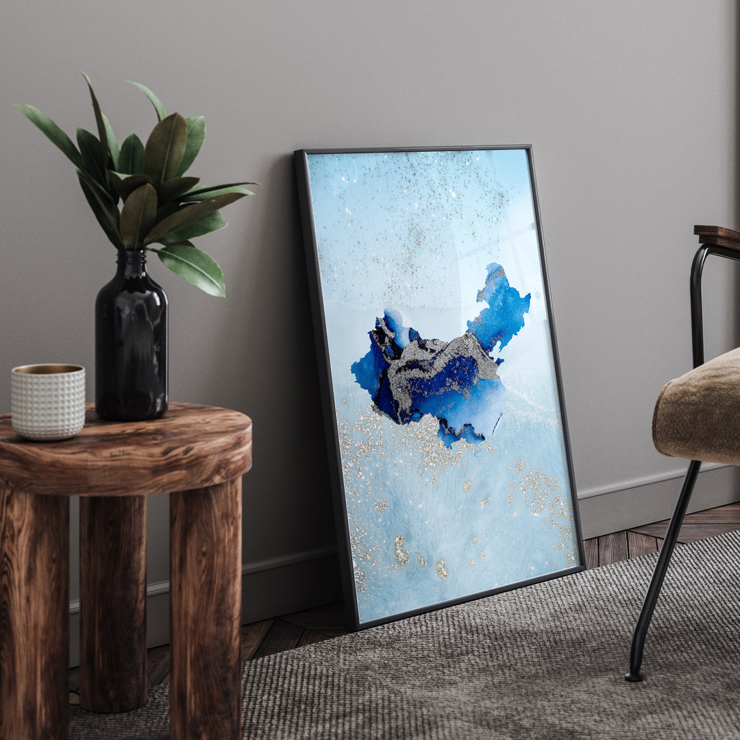 China Map Shades of Blue & Silver Wall Art Print