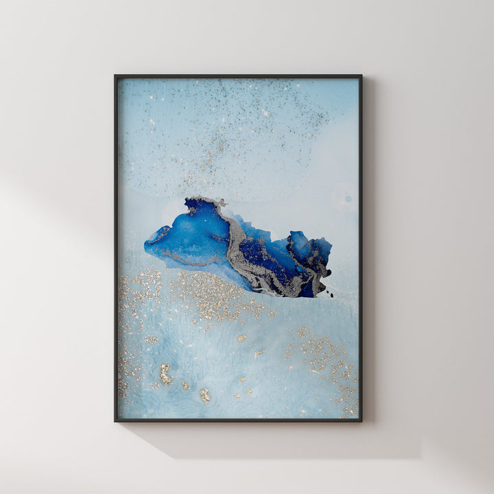 El Salvador Map Shades of Blue & Silver Wall Art Print