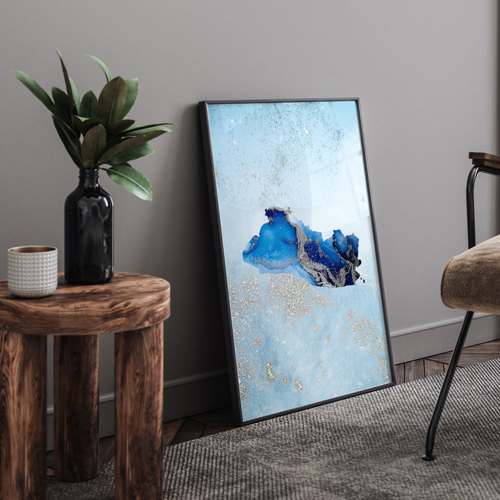 El Salvador Map Shades of Blue & Silver Wall Art Print