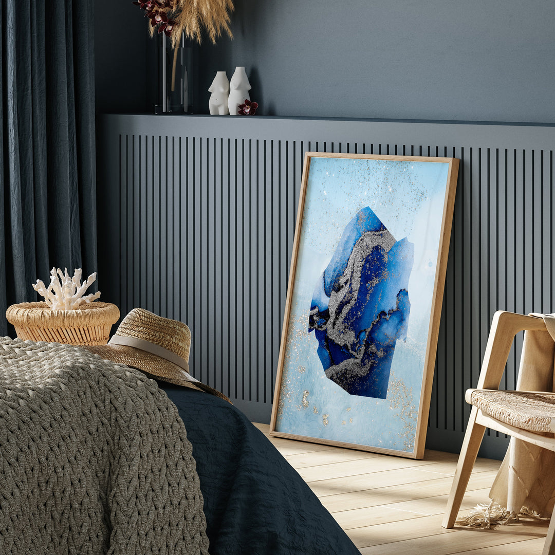 Eswatini Map Shades of Blue & Silver Wall Art Print