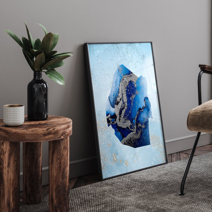 Eswatini Map Shades of Blue & Silver Wall Art Print