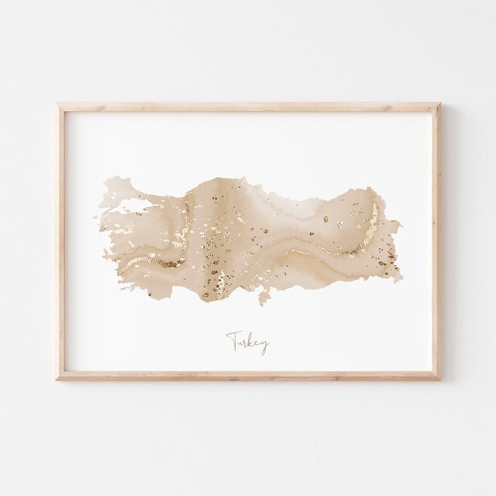 Turkey Map Beige & Gold Wall Art Print