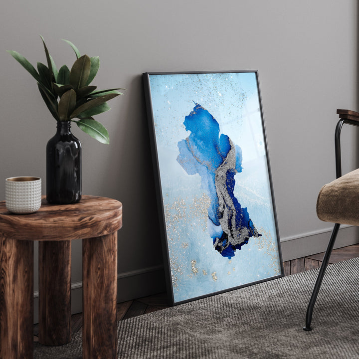 Guyana Map Shades of Blue & Silver Wall Art Print