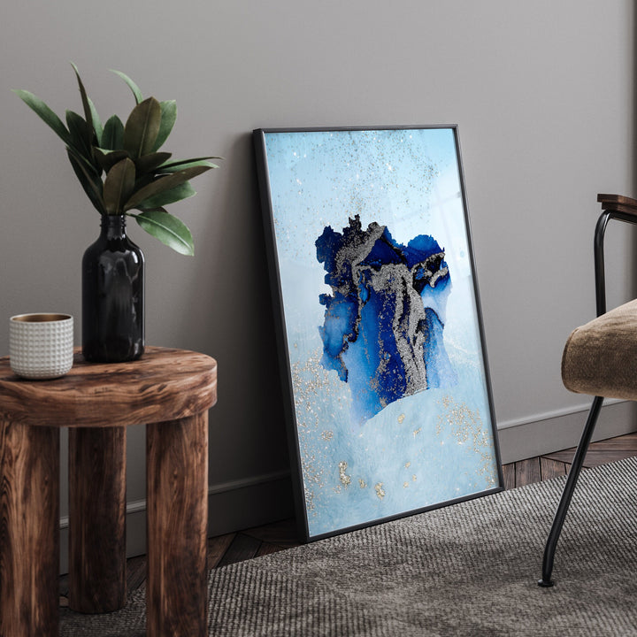 Ivory Coast Map Shades of Blue & Silver Wall Art Print