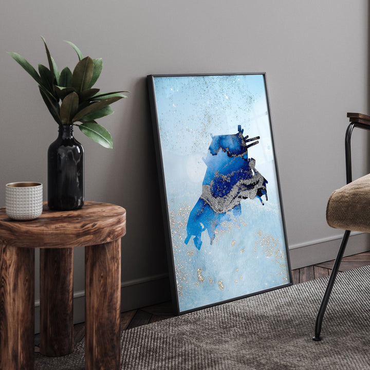Lahore Map Shades of Blue & Silver Wall Art Print | Pakistan