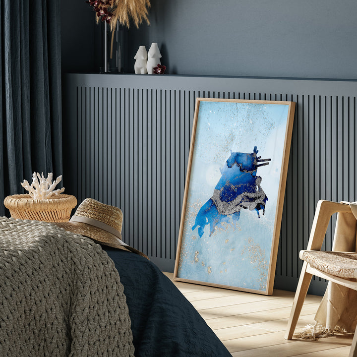 Lahore Map Shades of Blue & Silver Wall Art Print | Pakistan