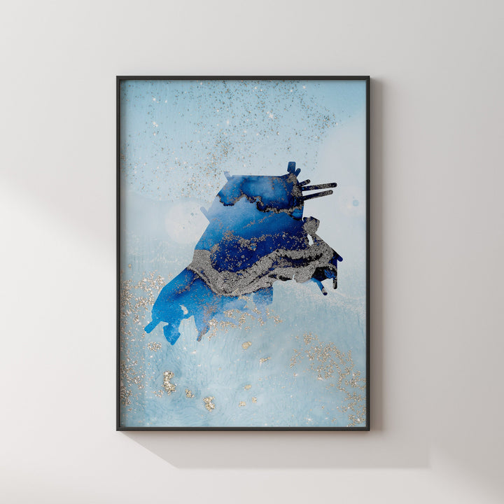 Lahore Map Shades of Blue & Silver Wall Art Print | Pakistan