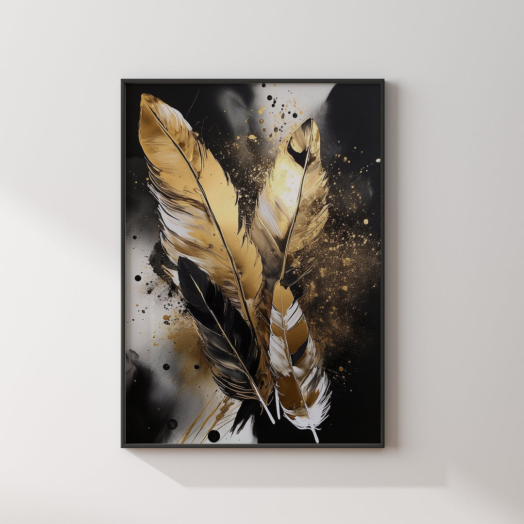 Black & Gold Feathers Wall Art Print | Black and Gold Wall Art