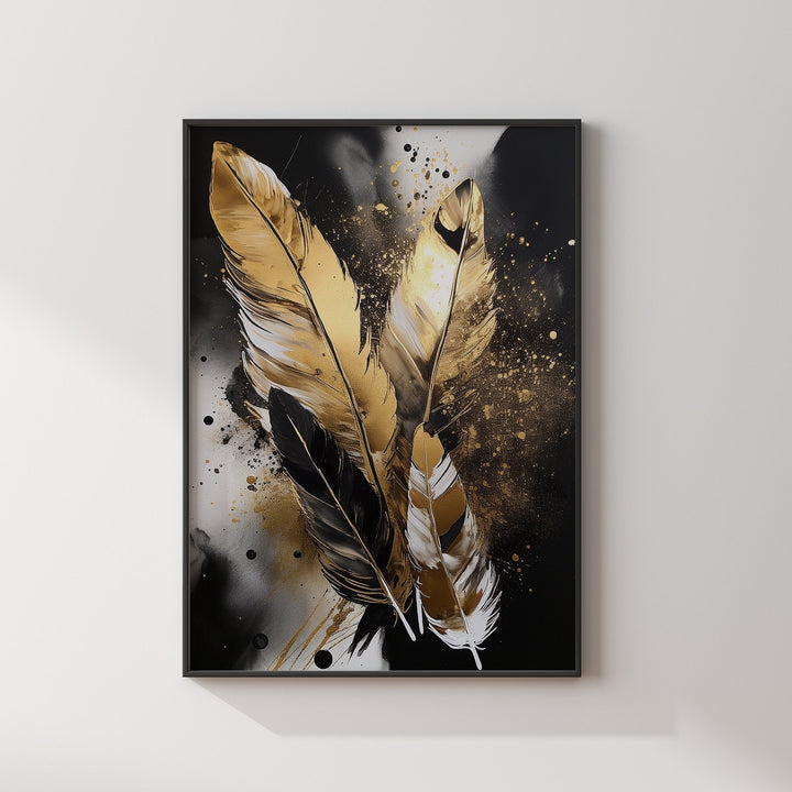 Black & Gold Feathers Wall Art Print | Black and Gold Wall Art