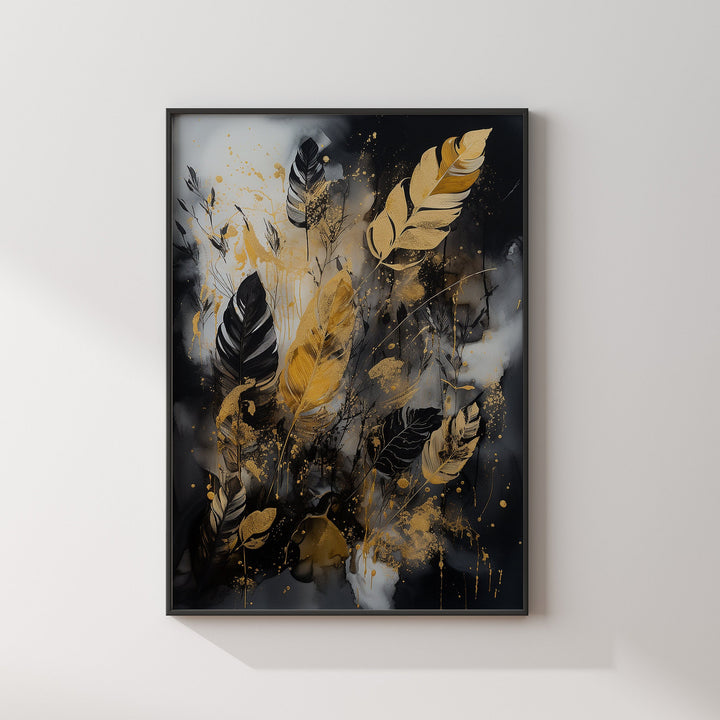 Black & Gold Wall Art Print | Feathers | Floral | Black and Gold Prints