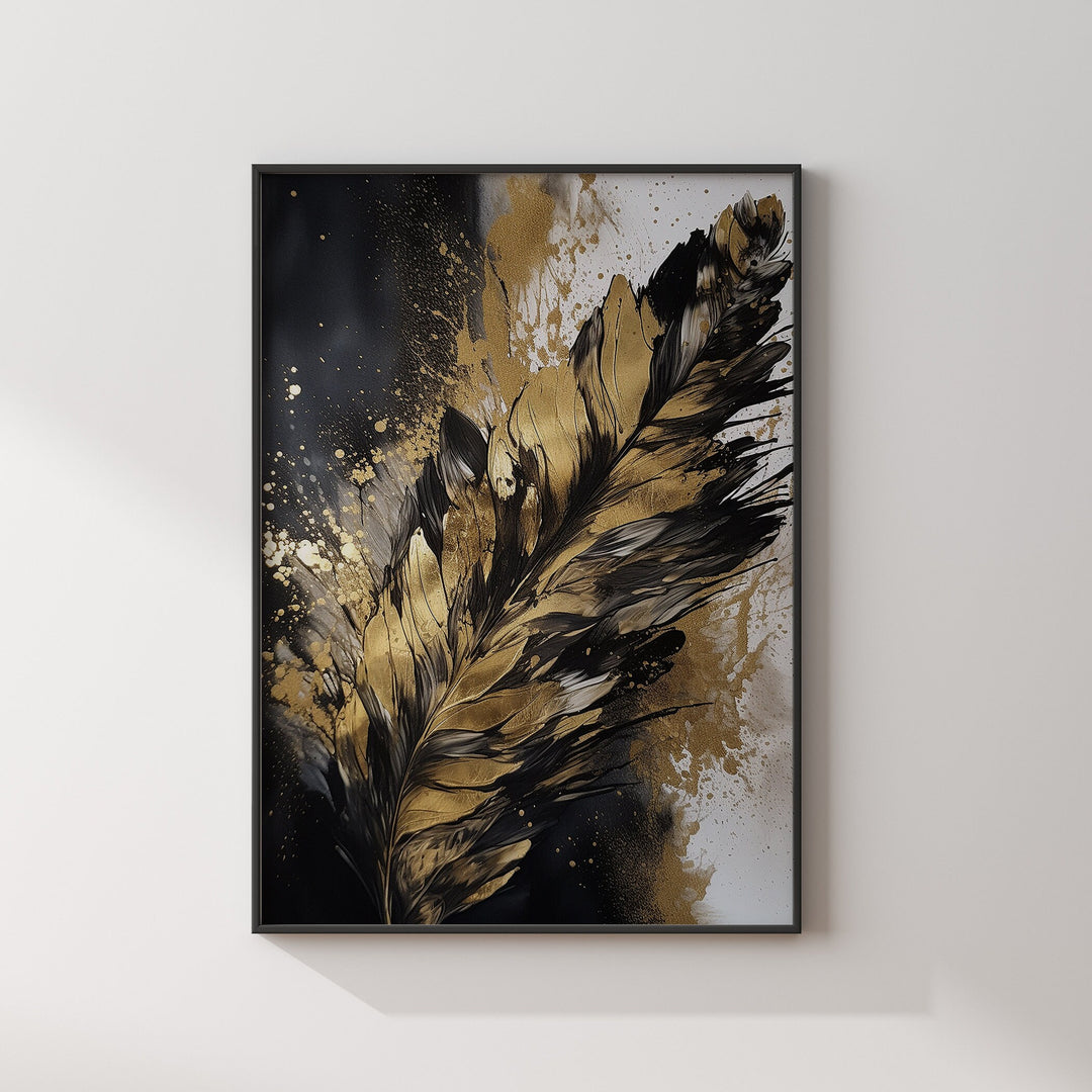 Black & Gold Wall Art Print | Feathers | Floral | Black and Gold Prints