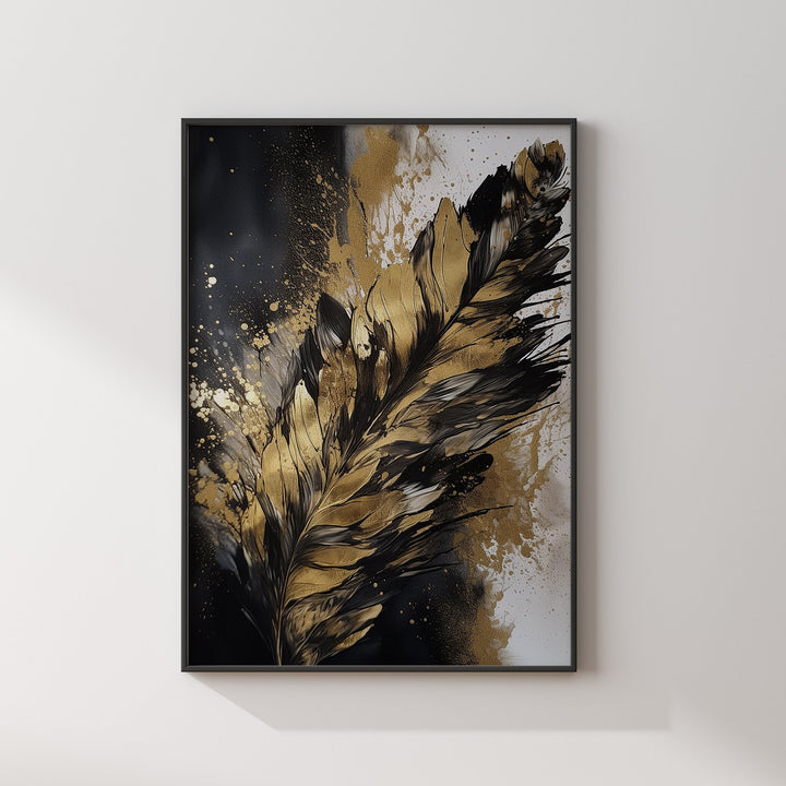 Black & Gold Wall Art Print | Feathers | Floral | Black and Gold Prints