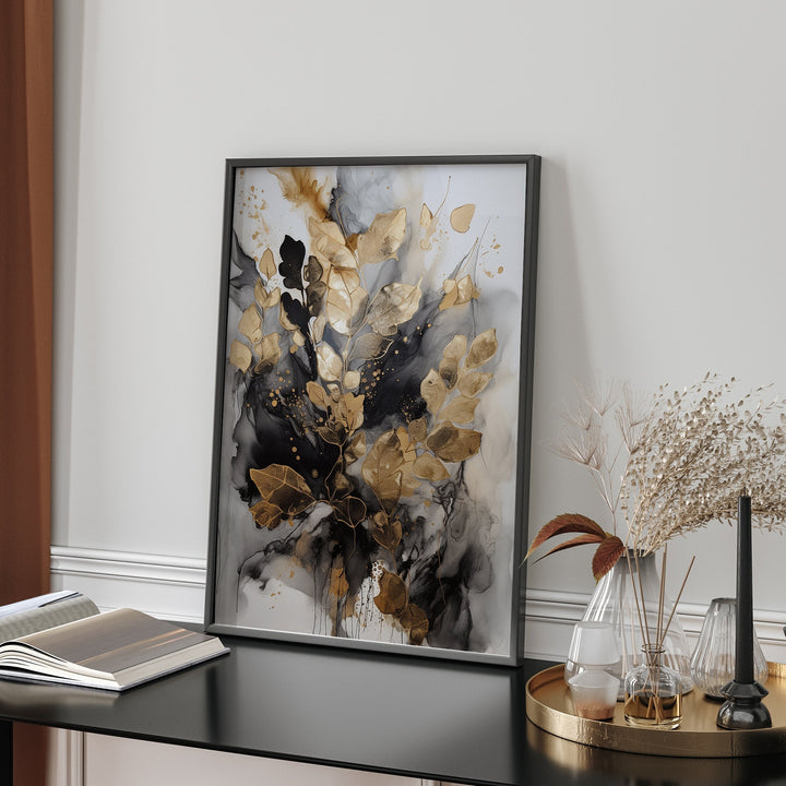 Black & Gold Wall Art Print | Feathers | Floral | Black and Gold Prints